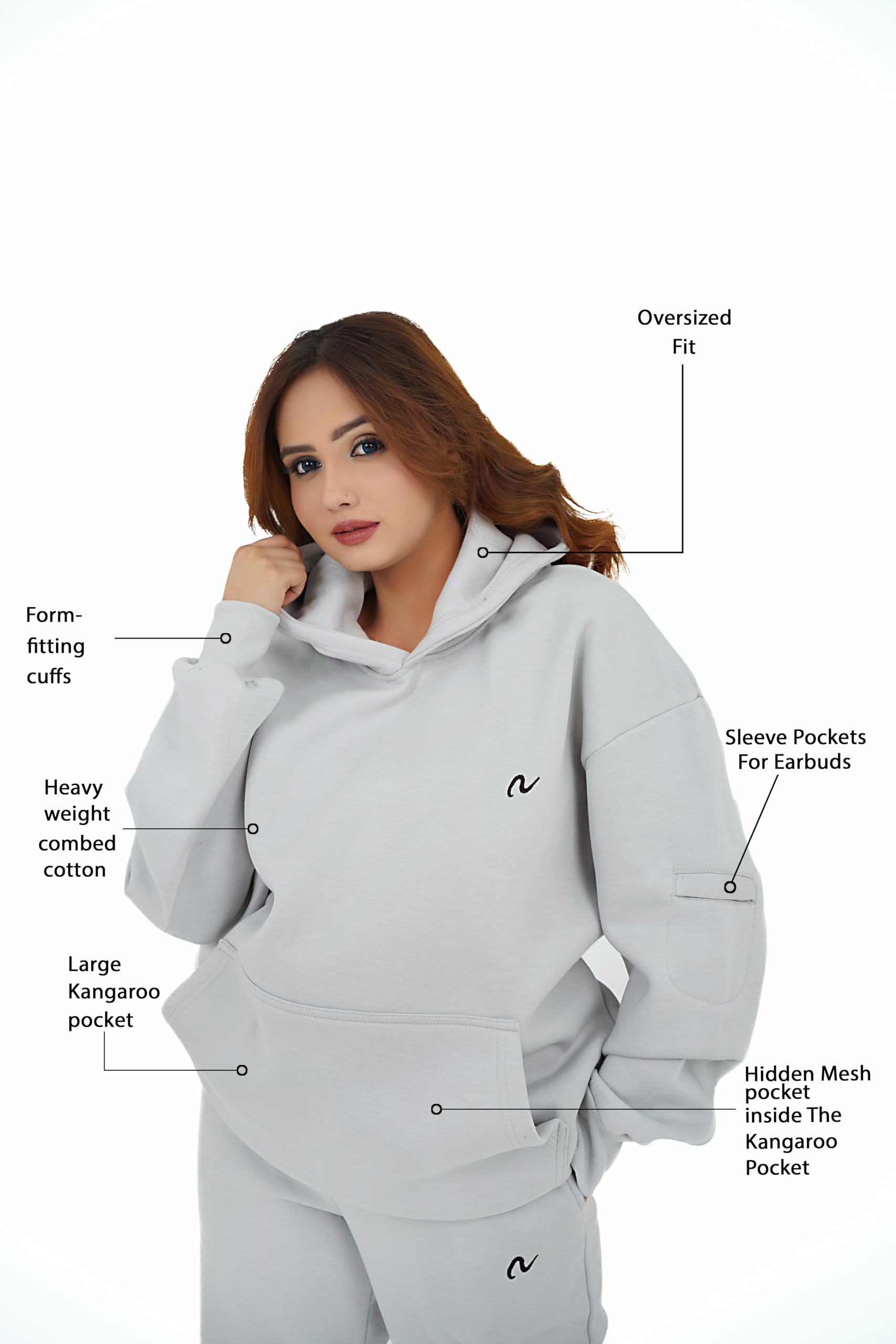 Heavyweight Oversized Fleece Hoodie - Premium Comfort Pullover Mesh Pocket